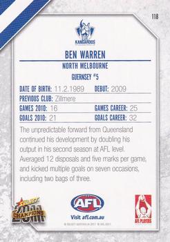 2011 Select AFL Champions #118 Ben Warren Back